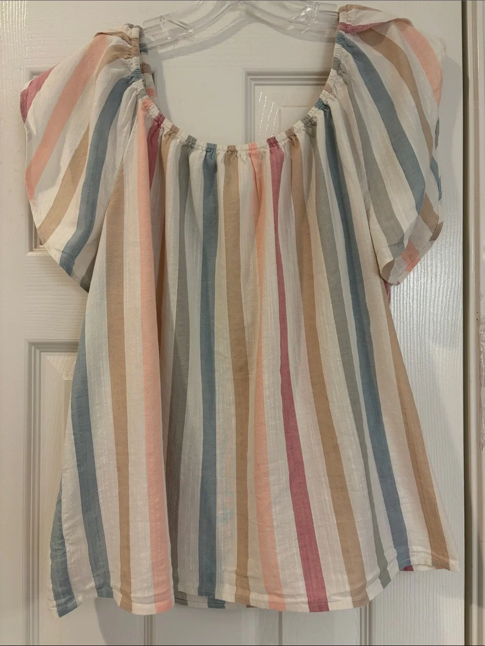 GAP Striped Pastel Peasant Blouse - Pink, Blue, Tan, Cream, White - Picture 2 of 5